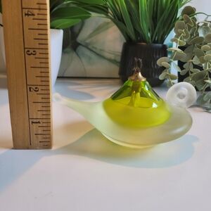 Handblown Minna Koistinen Frosted Green Glass Oil Genie Lamp with wick 5" X 3.5"